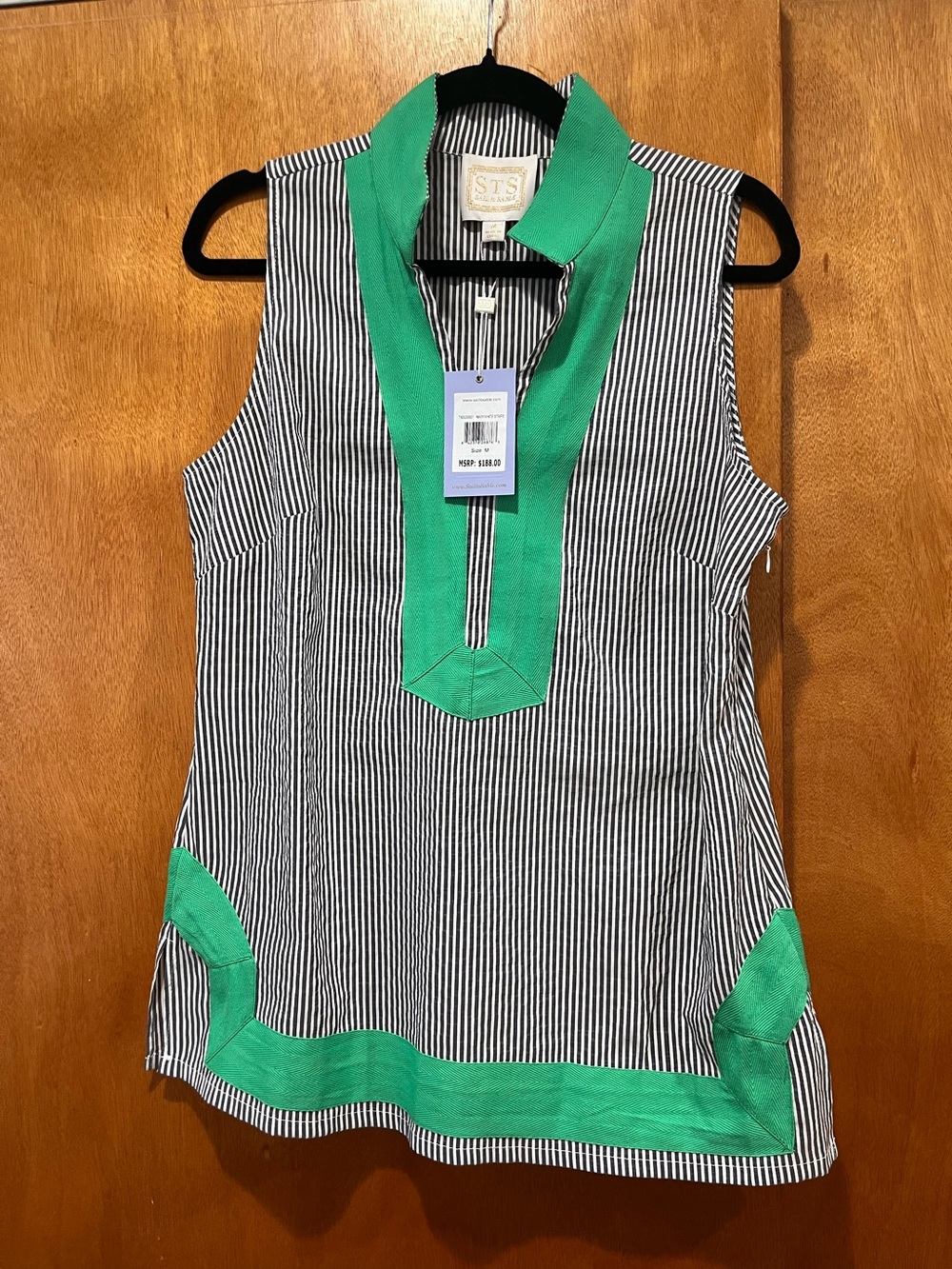 NWT STS Green-Trim Striped Sleeveless Tunic Top